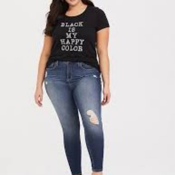 🔴Plus size 4, NWT Torrid Black Is My Happy Color Shirt Armpit to armpit 27" - Picture 2 of 5